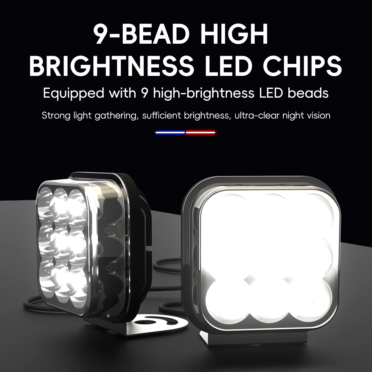 2in1 9 LED Work Light Shooter Pods Combo Off Road Red Blue Strobe Light with 3 Modes Memory Function for Car 4x4 Truck ATV Boat