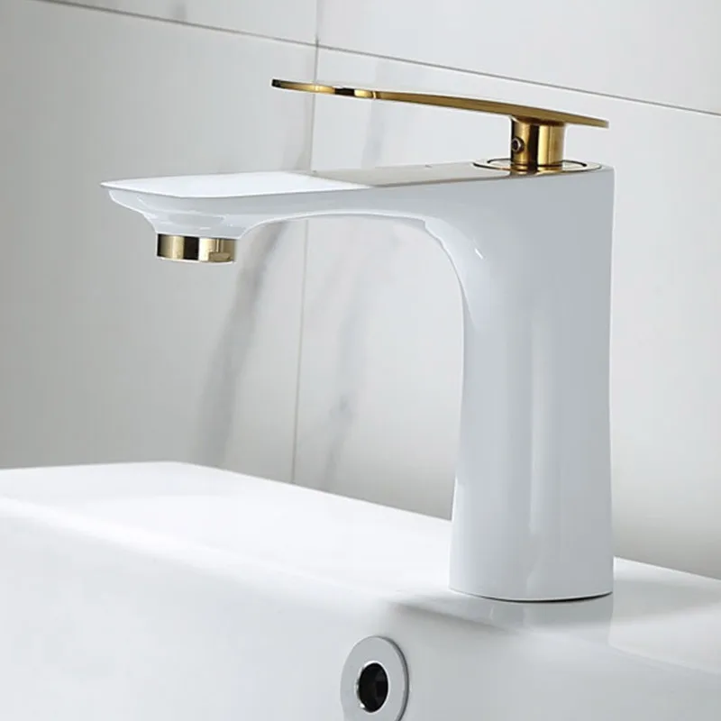 Bathroom Utensils Mixing Faucet Creative Design White Gold Cold And Hot Basin Faucets One Hole Sink Metal Tap Accessories Bath