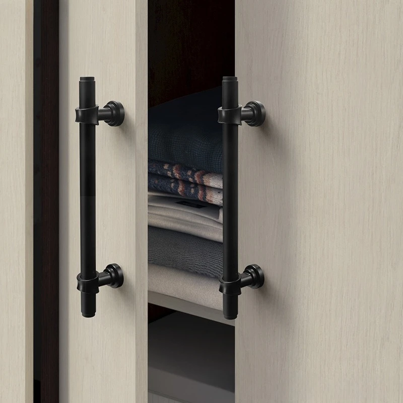 Pull handle closet door handle cabinet kitchen door drawer modern new Chinese-Belgian European style hardware single-hole black
