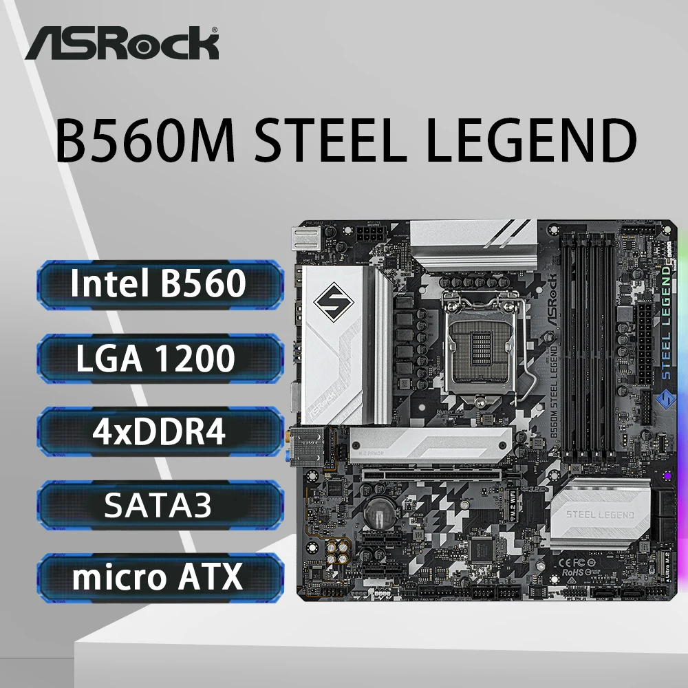 

ASRock B560M STEEL LEGEND Motherboard LGA1200 Support i9-10900K i7-10700 i5-10600KF i5-10400F i5 10400F CPU DDR4 4800MHz M.2