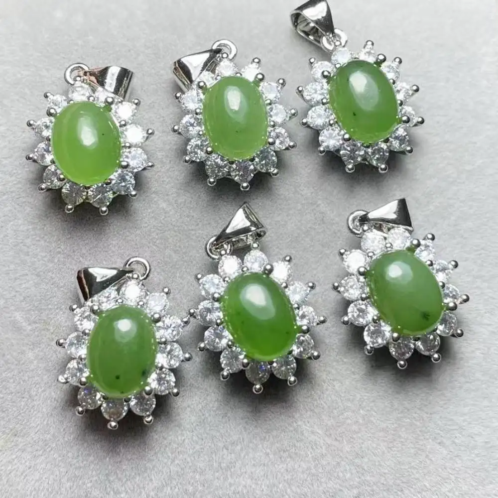 3pendants  natural green jade with black spot pendant charms for gift stone size approx7*9mm