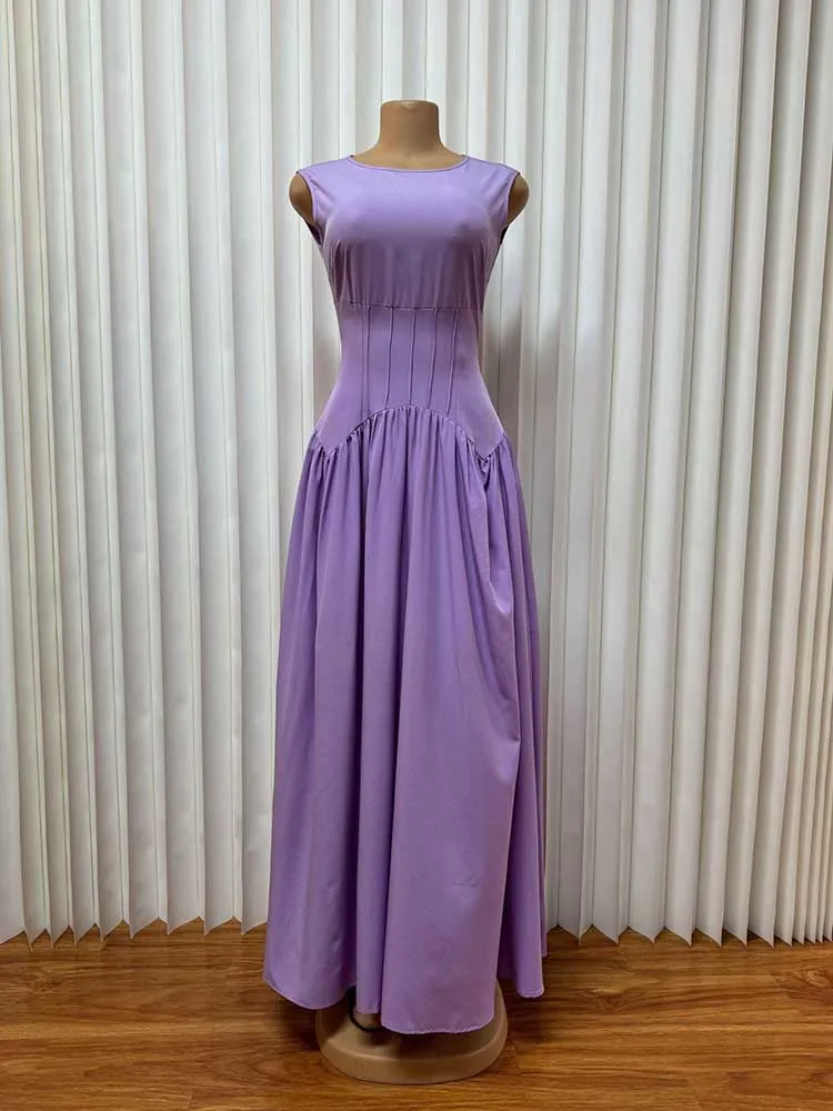 Classic French Dress Women Elegant O Neck Long Sleeveless Dress Cut Out Backless Summer Casual High Waist Slim Tank Top Dress