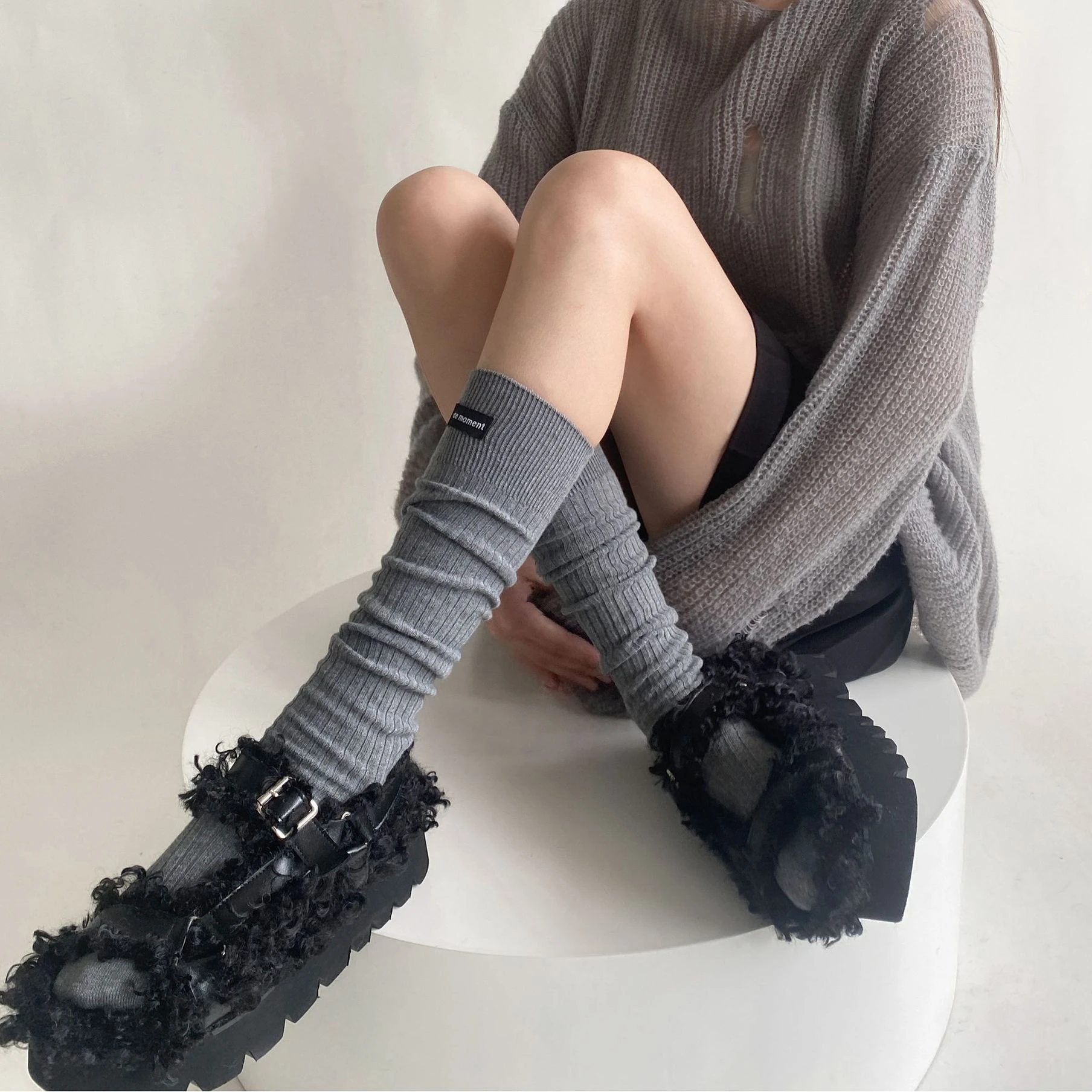 

Women Autumn Winter Warm White Black Grey Stockings High Long Socks Soft Cotton JK Japanese Style Vintage High Simple Socks