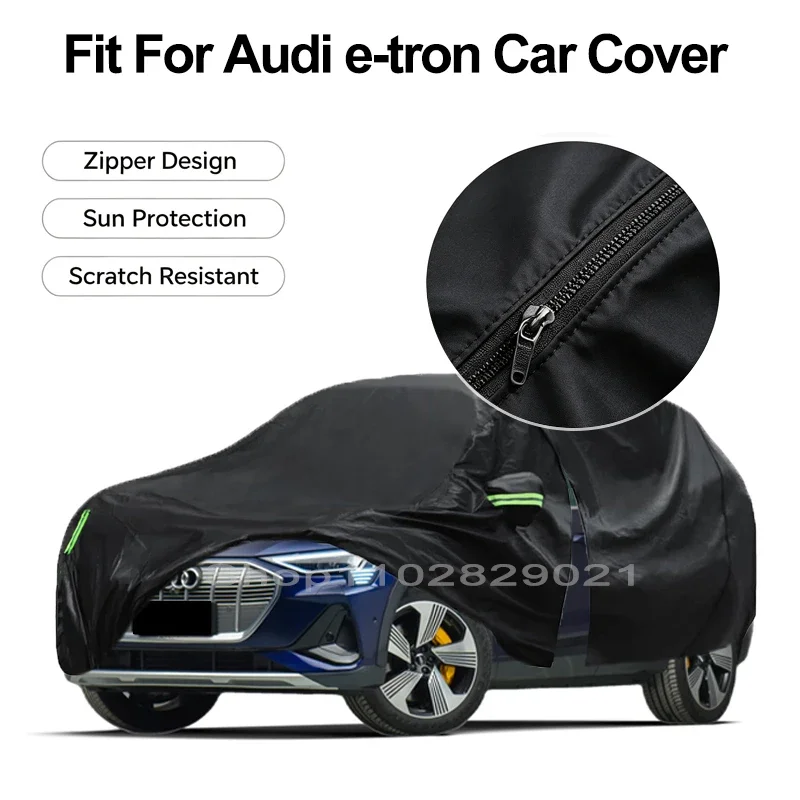 Zipper Door Waterproof Car Cover For Audi e-tron Windproof Dustproof UV Protection All Weather Auto Protector