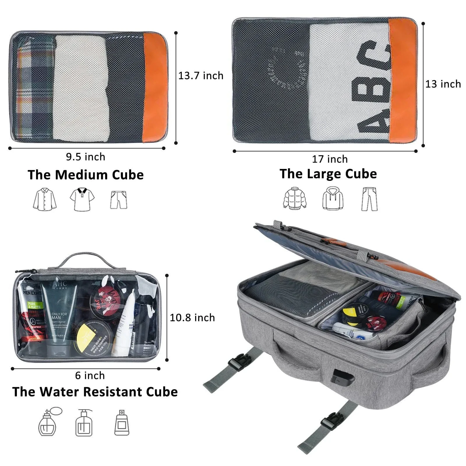 Zaini per valigie grandi espandibili da viaggio di grande capacità con 4 cubi da imballaggio Zaino per bagagli resistente all'acqua Mochila