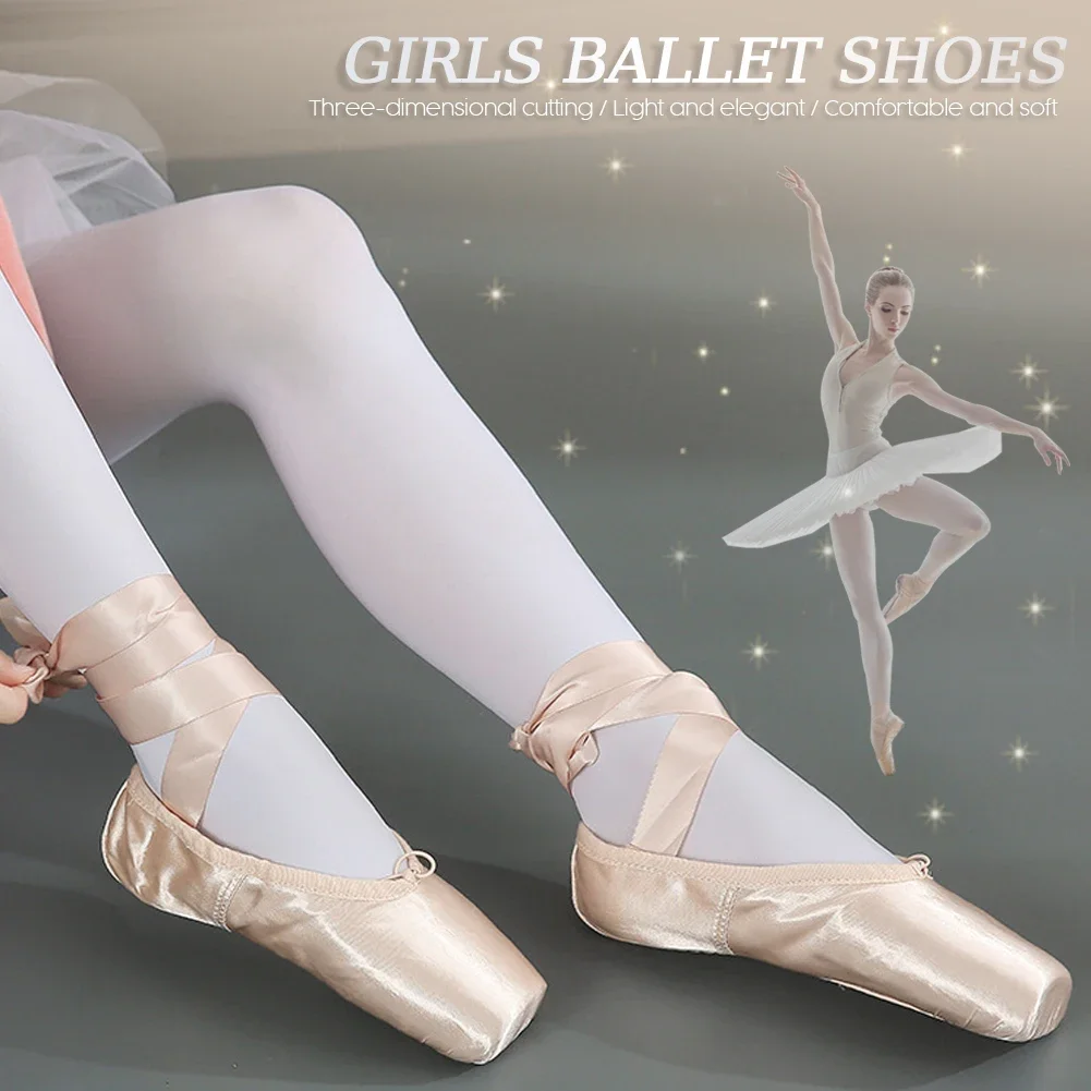 Zapatos de Ballet profesionales para mujer, zapatos con punta estrecha, cinta de satén, práctica de actuación de Ballet, zapatos de baile para niños y adultos