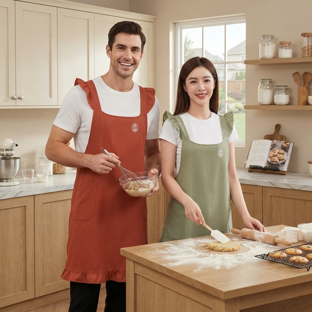 Men Women's Water-Repellent Ruffled Apron for Kitchen Home Use Lightweight Breathable Princess Style Waistband Couple Housework