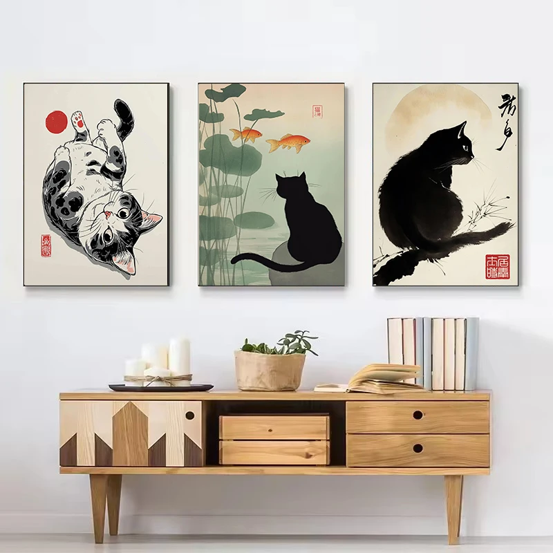 خمر اليابانية اسبريسو السوشي رامين القط الأسود المطبخ الغذاء التوضيح المشارك حائط لوح رسم صور ديكور المنزل