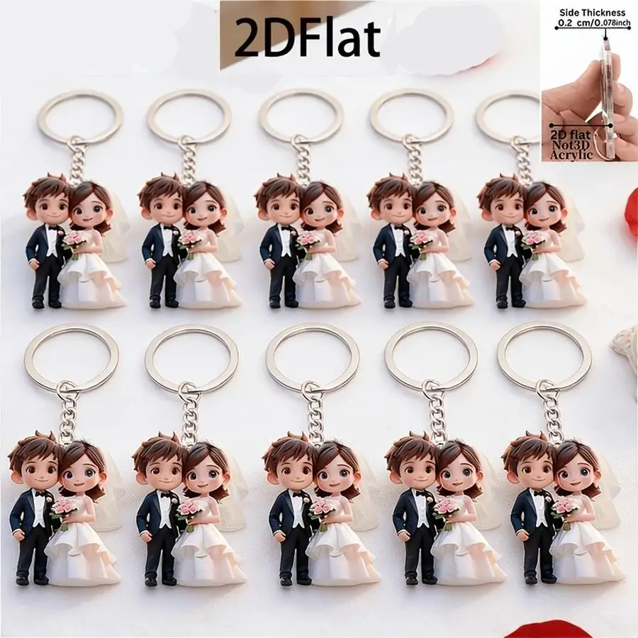 1/5/10/20/50/100pcs Set of 10 Flat 2D Bohemian-Style Couple Keychains, Suitable as Gifts for Special Occasions, Packaging Decora