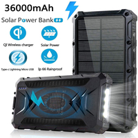 Solar Power Bank 36000mAh with LED Light External Battery Pack for Samsung Huawei Xiaomi iPhone 13 Qi Wireless Charger Powerbank