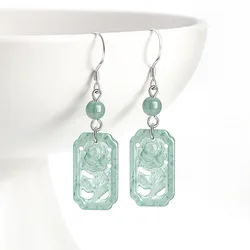Natural A-grade Jade Blue Water Rose Earrings S925 Silver Inlaid Ice Jadeite Personalized Women's Gifts Jewelry Drop Shipping