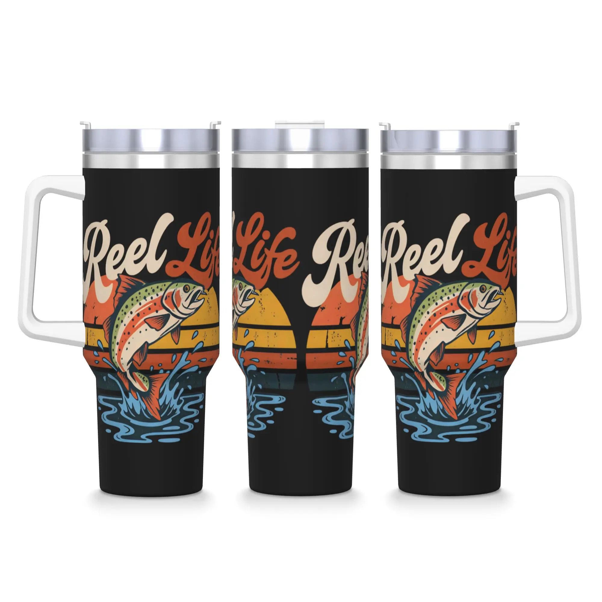 Real Life Fishing Stainless Steel Tumbler  Beach Thermal Mug With Straws and Lid 40oz Mugs Cup Cold and Hot Water Bottle