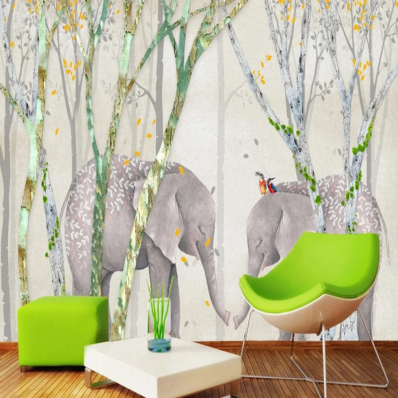 Custom Photo Wallpaper European Hand Painted Forest Elephant Children's Bedroom Murals Abstract Art Home Decor Papel De Parede