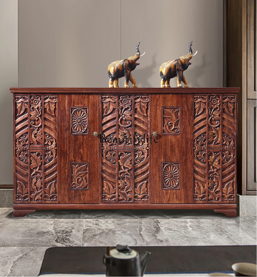 

Southeast Asian Style Wall Locker Chinese Carved Solid Wood Home Entrance Cabinet Furniture