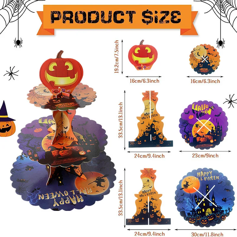 Halloween Cake Rack Tray Halloween Pumpkin Skull Spider Bat Party Scene Decoration Dessert Table Decoration Cake Stand