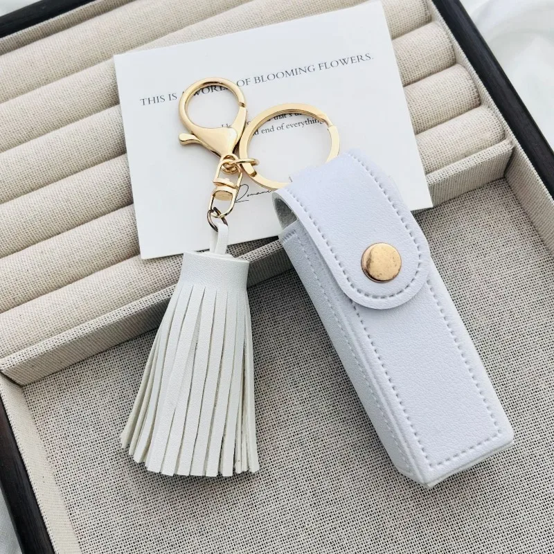 Mini Lipstick Bag Custom Text Keychain PU Leather Customized Name Bag Charm Laser Engraving Personalized Text Key Chain Bulk view 4