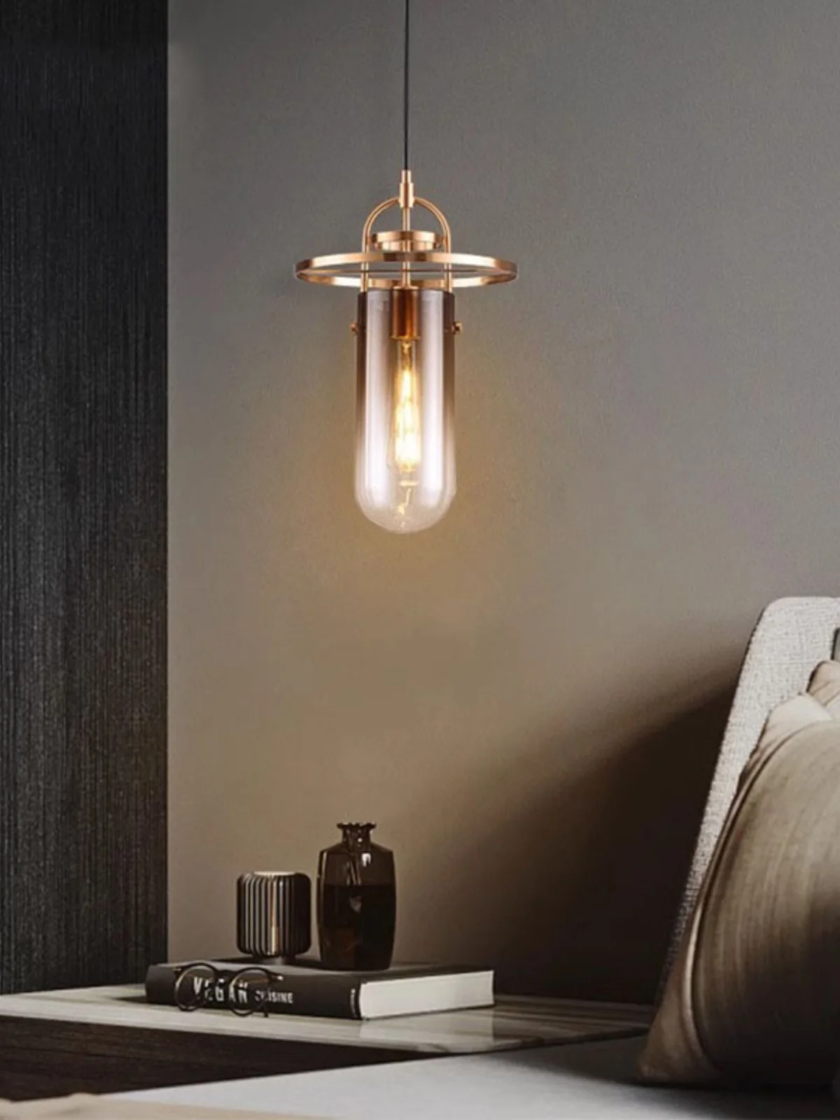 

Italian light luxury bedroom bedside small chandelier glass cover simple restaurant bar chandelier