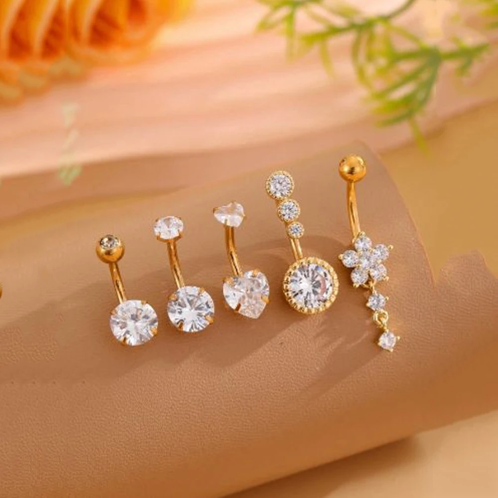 5pcs Dangled Belly Button Rings Butterfly Heart Set