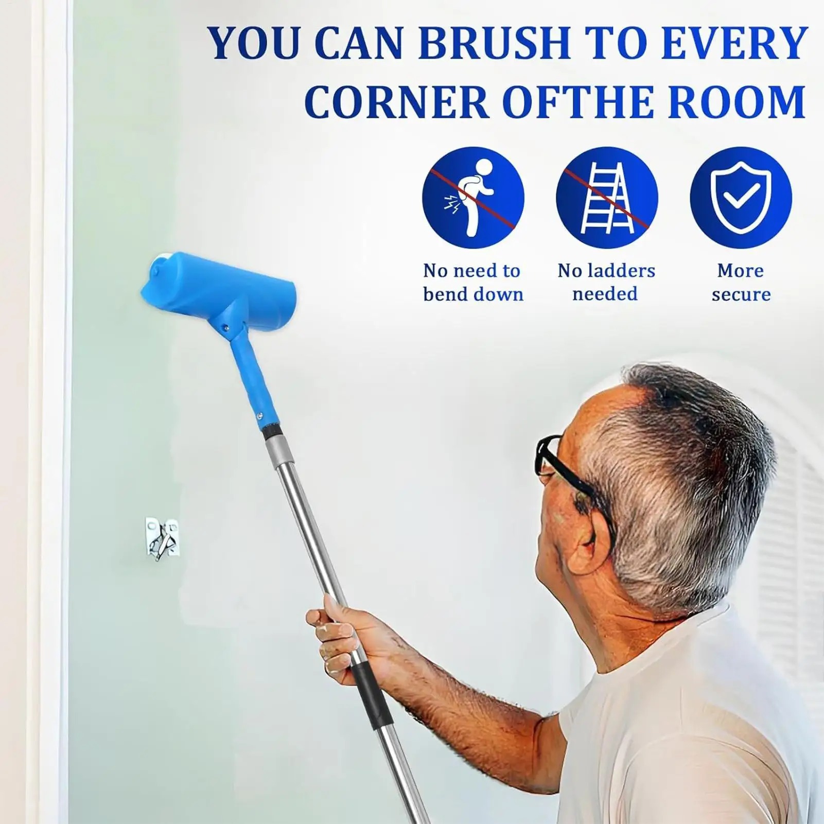 Paint Roller Kit No Drip Applicator With Shield High Ceiling Paint Roller Brush Set For Home Kitchen Bathroom Living Room Garage