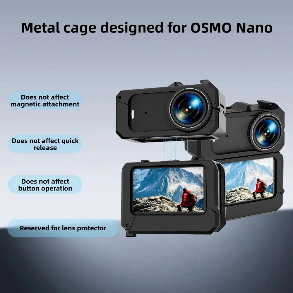 

Для камеры DJI OSMO-Nano, адаптер с металлической клеткой, крепление для холодного башмака, клетка из алюминиевого сплава, панорамное издание, расширенные детали