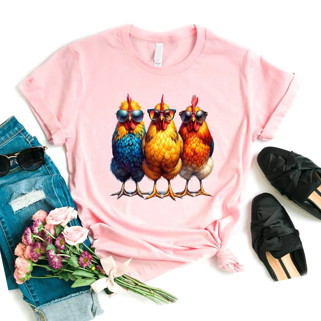 Cool Chicken Printed Pink T Shirt Women Summer Fashion Short Sleeve Tshirt Femme Harajuku Kawaii Clothes Shirt Funny T-Shirt