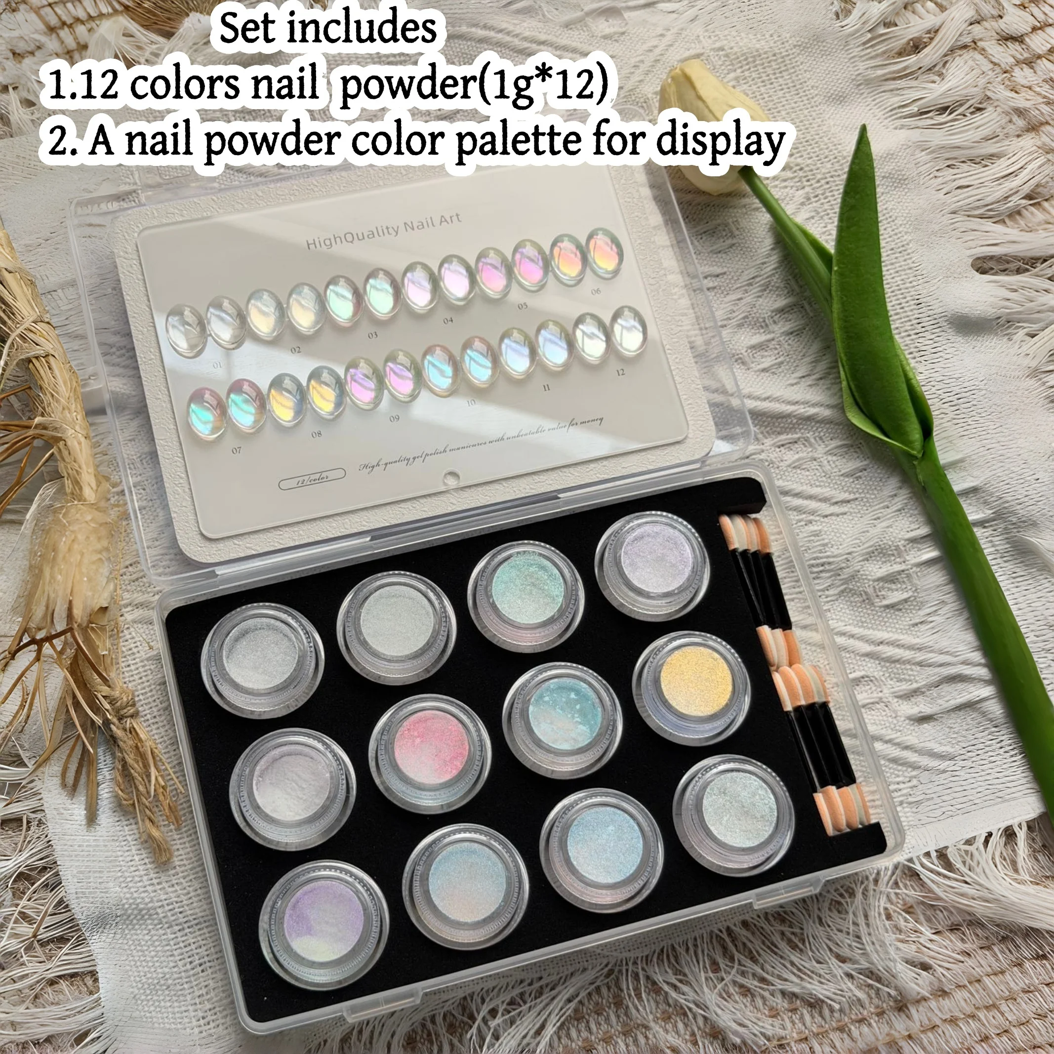 High-End Nail Art Kit, 12 Colors Hydrating Series Nail Powder, Ultra-Fine Glitter, Perfect Gift, Professional Quality
