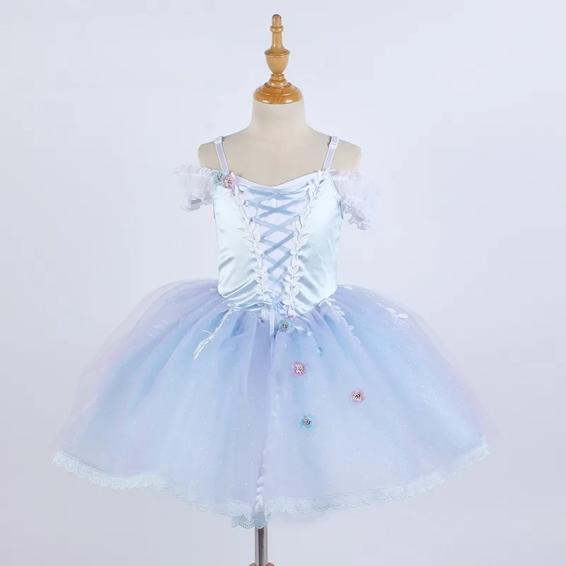 발레 스완 댄스 스커트 어린이용 신상 럭셔리 3D 플로럴 발레 튜튜 댄스웨어 소녀 우아한 발레 대회 댄스 스커트