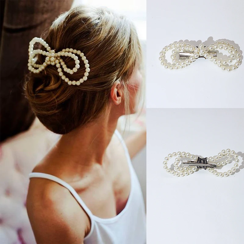 

Lystrfac New Pearl Bow Barrette Hair Clips For Women Bride Simple Hairpin Top Clip Ladies Hairgrips Wedding Hair Accessories