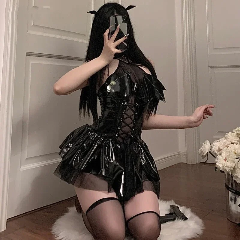 2025 New Sexy Maid Outfit Cosplay Costume Women French Servant Lolita Babydoll Dress Uniform Stage Leather Skirt Suit RQR56