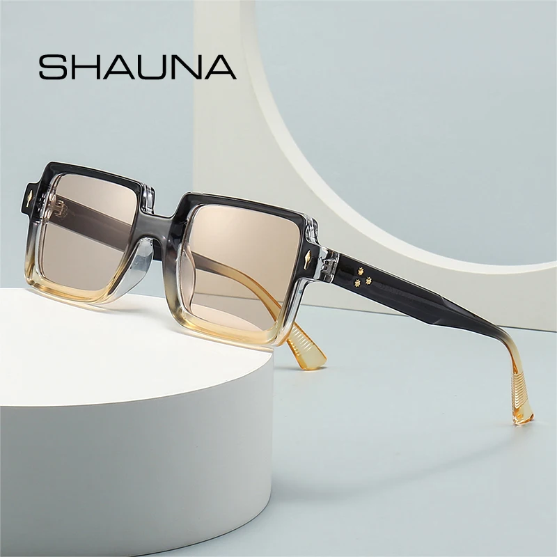 SHAUNA Retro Rivets Men Square Sunglasses Gradient Shades UV400 Fashion Brand Designer Women Champagne Sun Glasses