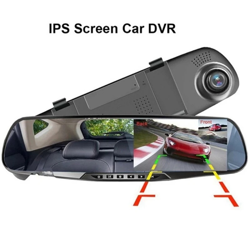 2 Set 4.3 Inch Car DVR Rearview Mirror Driving Video Recorder Dual Lens Dash Camera 1080P IPS Front And Rear Camera