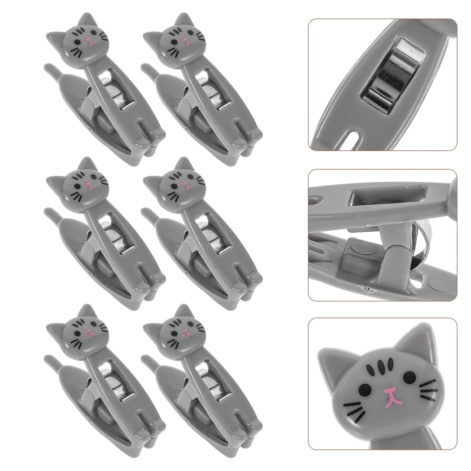 

6 Pcs Cat Clip Multi functional Iron Small Portable Cute Cartoon Beach Towel Clamps Clothespin Food Sealing Ticket