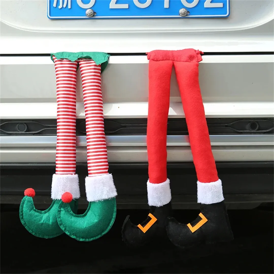 Elf Santa Leg Ornament Car Party Xmas Tree Pendant for All Model Car Auto Trunk Decoration Christmas Holiday Decoration