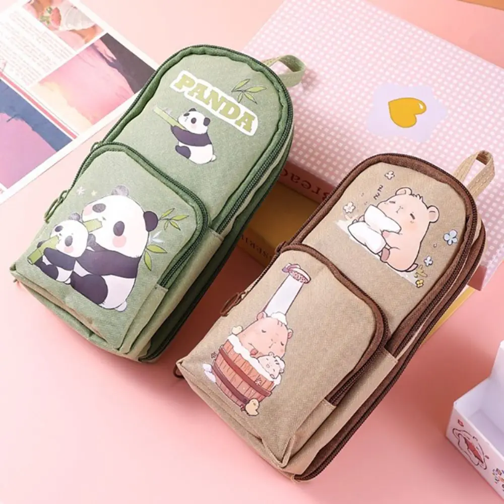Portable Capybara/Panda/Astronaut Pen Bag Schoolbag Shaped Back To School Gift Pencil Case Large Capacity Pen Box Student
