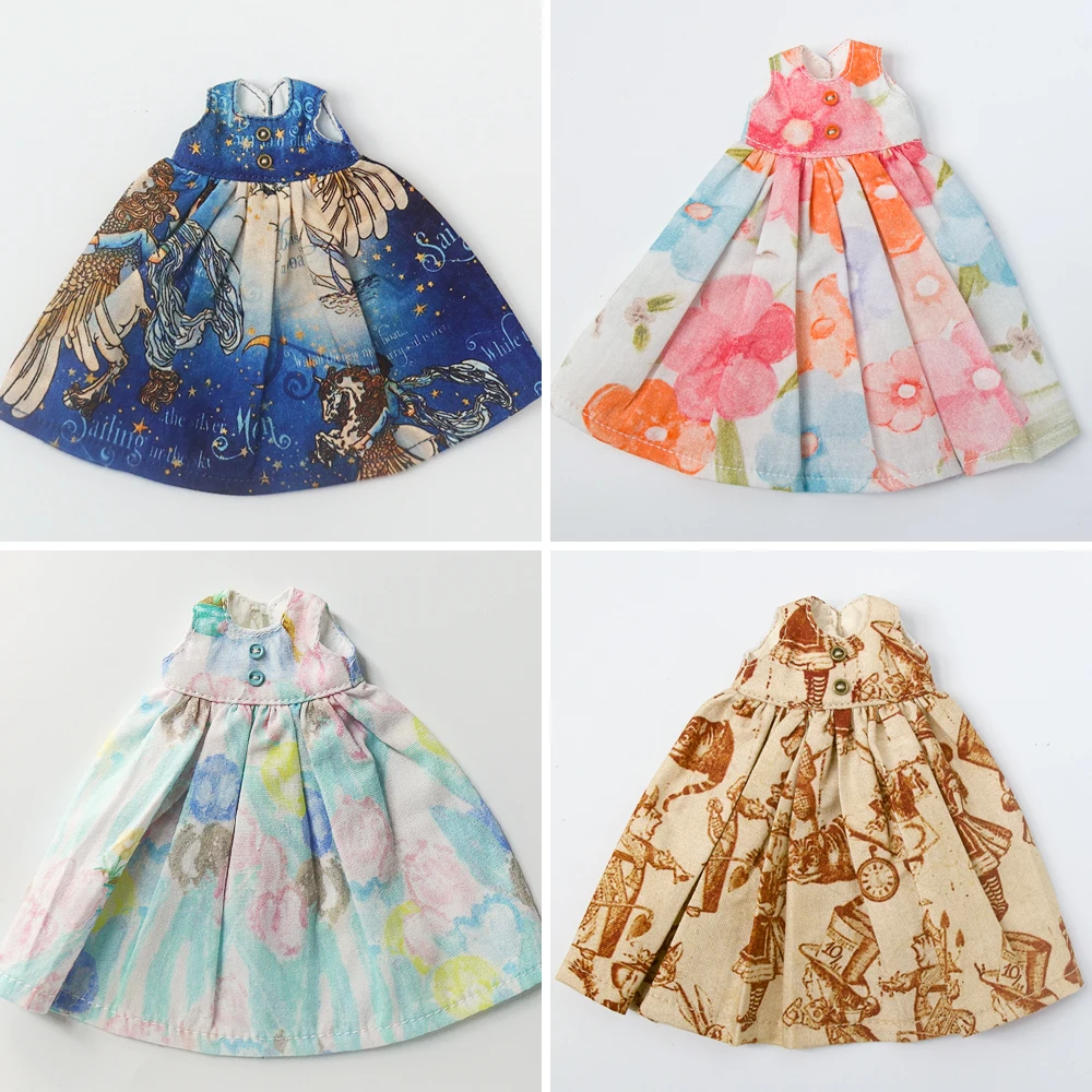 

Blyth Dress Vintage Long Dress Strap Casual Denim Skirt Fragmented Flower Skirt for Ymy Licca Azones Ob24 Ob27 Doll Accessories