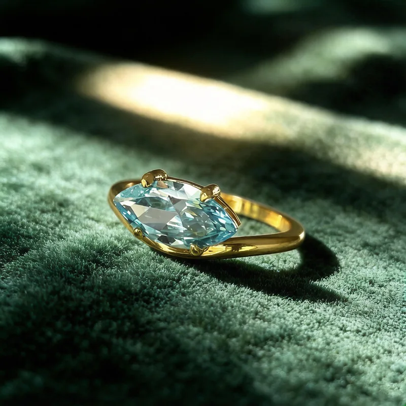 MINWEEN 2.5CT Blue Eye Ring Marquise Diamond S925 Sterling Silver 18K Gold Plated Luxury INS Women Jewelry