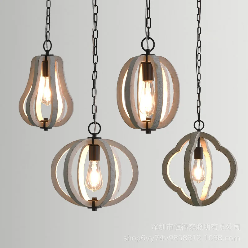 Cross-border special American country wood art small chandelier restaurant corridor dining bar bar staircase installed lamps