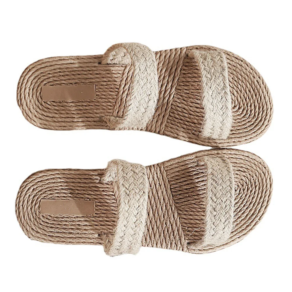 Volital Sandals for Women Slippers Ladies Flat Straw Simulation Espadrilles