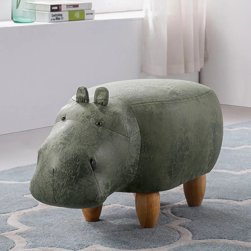 

Children's creative solid wood footstool creative hippo shoe changing stool sofa