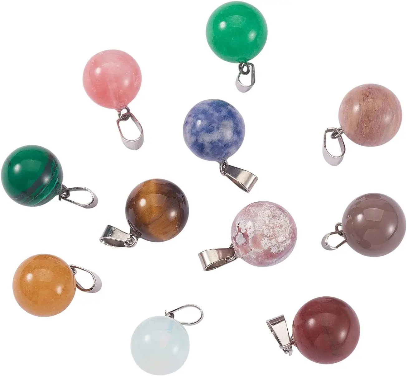 50PCS Round Gemstone Pendants for Making Jewelry Earring Necklace Bracelet Natural Dangle Ball Charms Healing Chakra Stone Charm