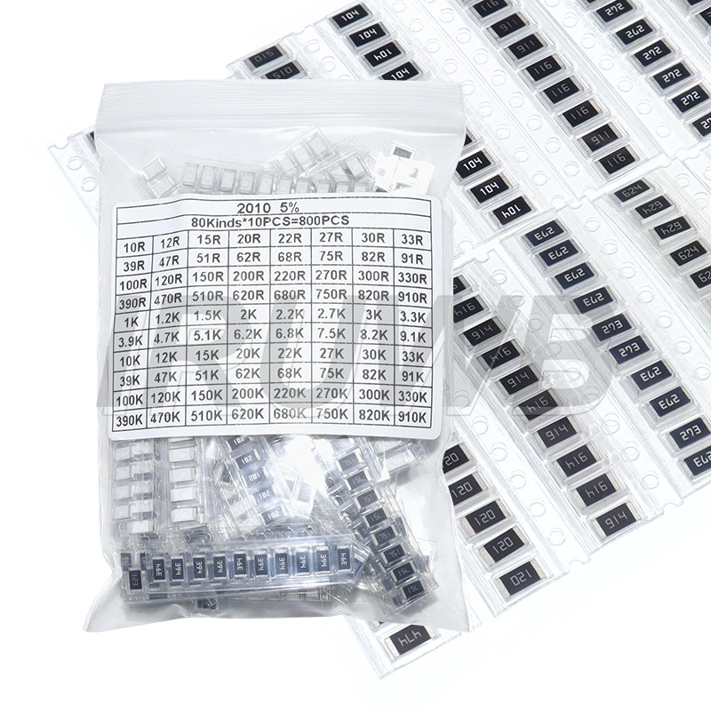 800pcs 80values 2010 5% SMD Chip Resistor Assorted Kit Resistance Sample Set 10R - 910K Ohm