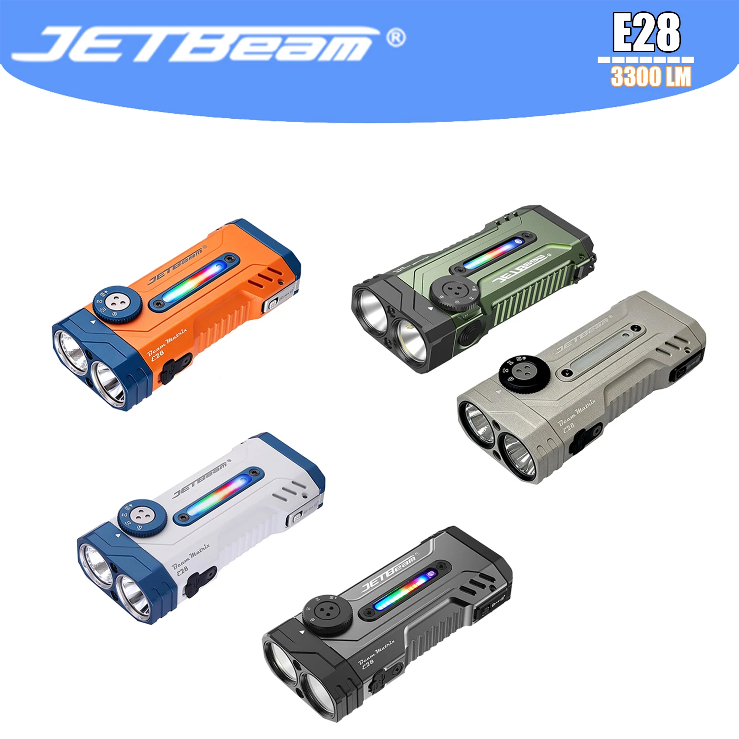 Lanterna Tática JETBEAM E28 EDC com Power Bank 3300 Lúmens Recarregável e Luz UV para Iluminação de Bicicletas