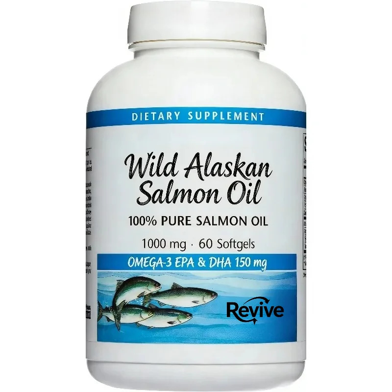 Wild Alaska Salmon Oil Soft Capsules Contain Omega-3, EPA, DHA, and Vitamin D, with 60 Capsules