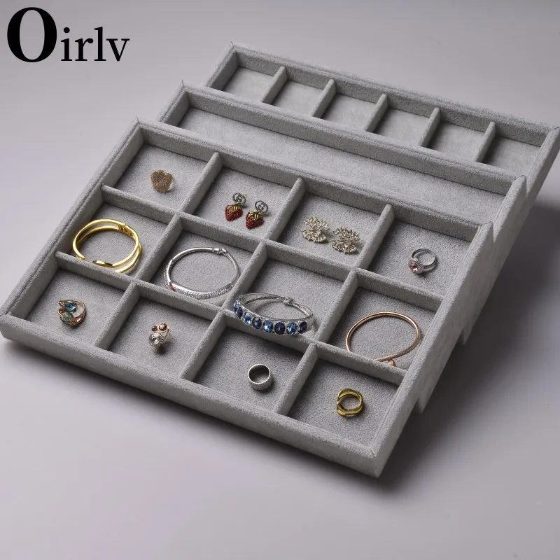 Oirlv Velvet Jewelry Drawer Organizer Tray Stackable Jewelry Trays Removable Dividers for Rings Earring Storage Display Props