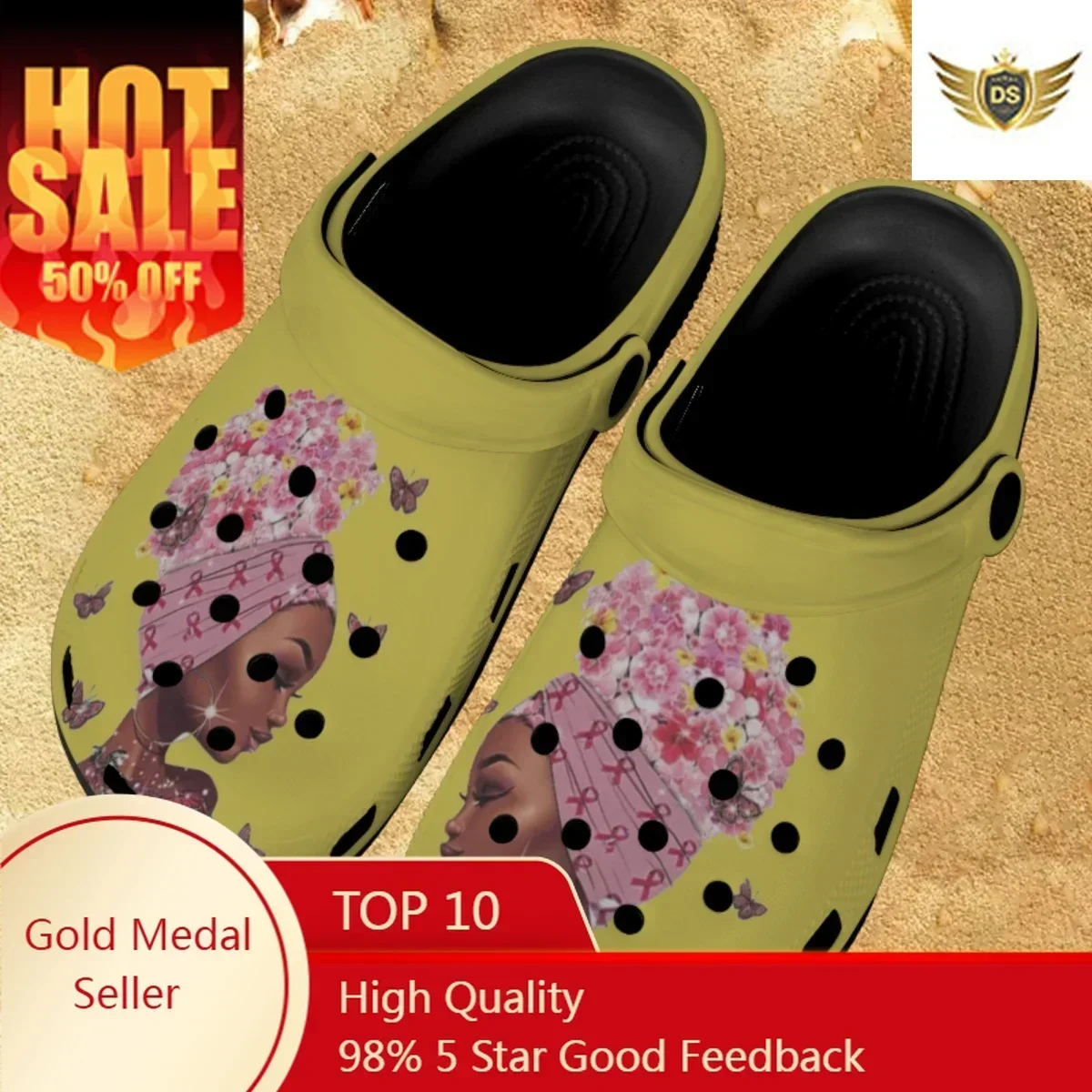 

Summer Women's Non-slip Slippers Afro Woman Print Sandals Female High Quality Comfortable Casual Home Slides Couple Clogs