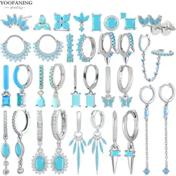 925 Sterling Silver Needle Fashionable High-end Hoop Earrings Unique Turquoise Butterfly Star Delicate Women's Earrings Jewelry