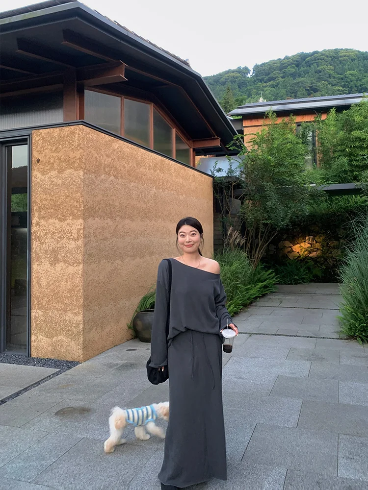 

Комплект с открытыми плечами Lin Da Hui для женщин: модный повседневный костюм-двойка больших размеров для взрослых на весну-осень