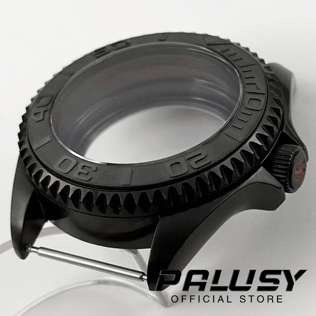 S Crown PVD negro 42mm caja de reloj con cristal de zafiro mecánico para hombre accesorios NH34 NH35 NH36 caja resistente al agua transparente