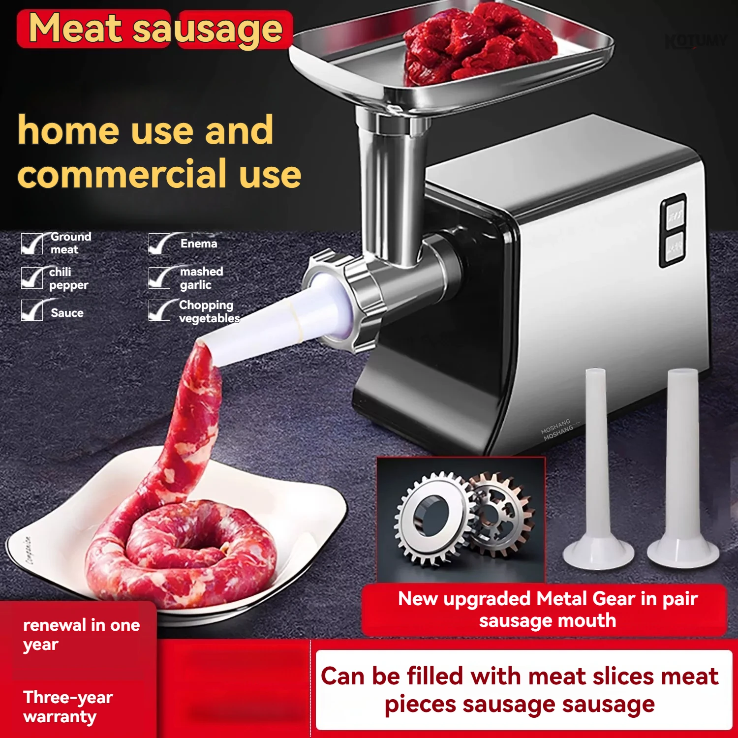 Stainless Steel  Meat Grinder, Multifunctional Commercial Sausage Stuffer Filling Machine for Minced Meat & Sausage Making
