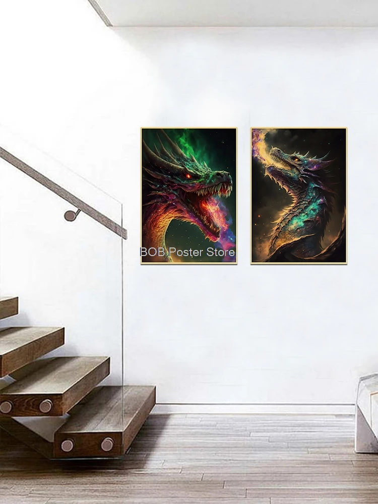 Fantastic Universe Animal Cool Art Kraft Poster Dragon Fox Tiger Lion Home Bar Public Place Wall Sticker Decoration Painting